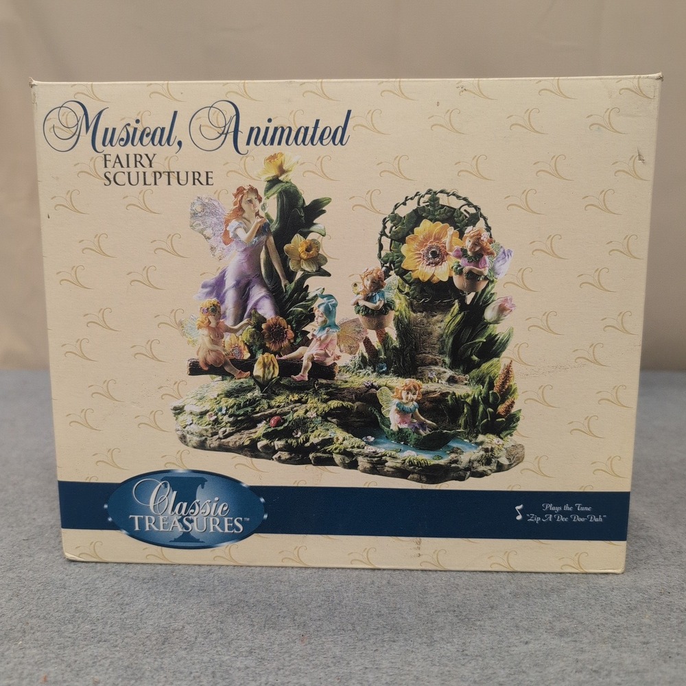 Classic Treasures Musical Animated Fairy Sculpture Zip A Dee Doo-Dah Garden VG+